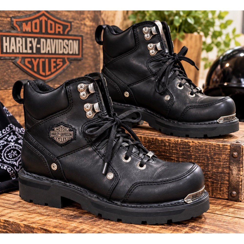 Harley-Davidson Womens Black Leather Motorcycle Boots 84496 Lug Sole Size 9